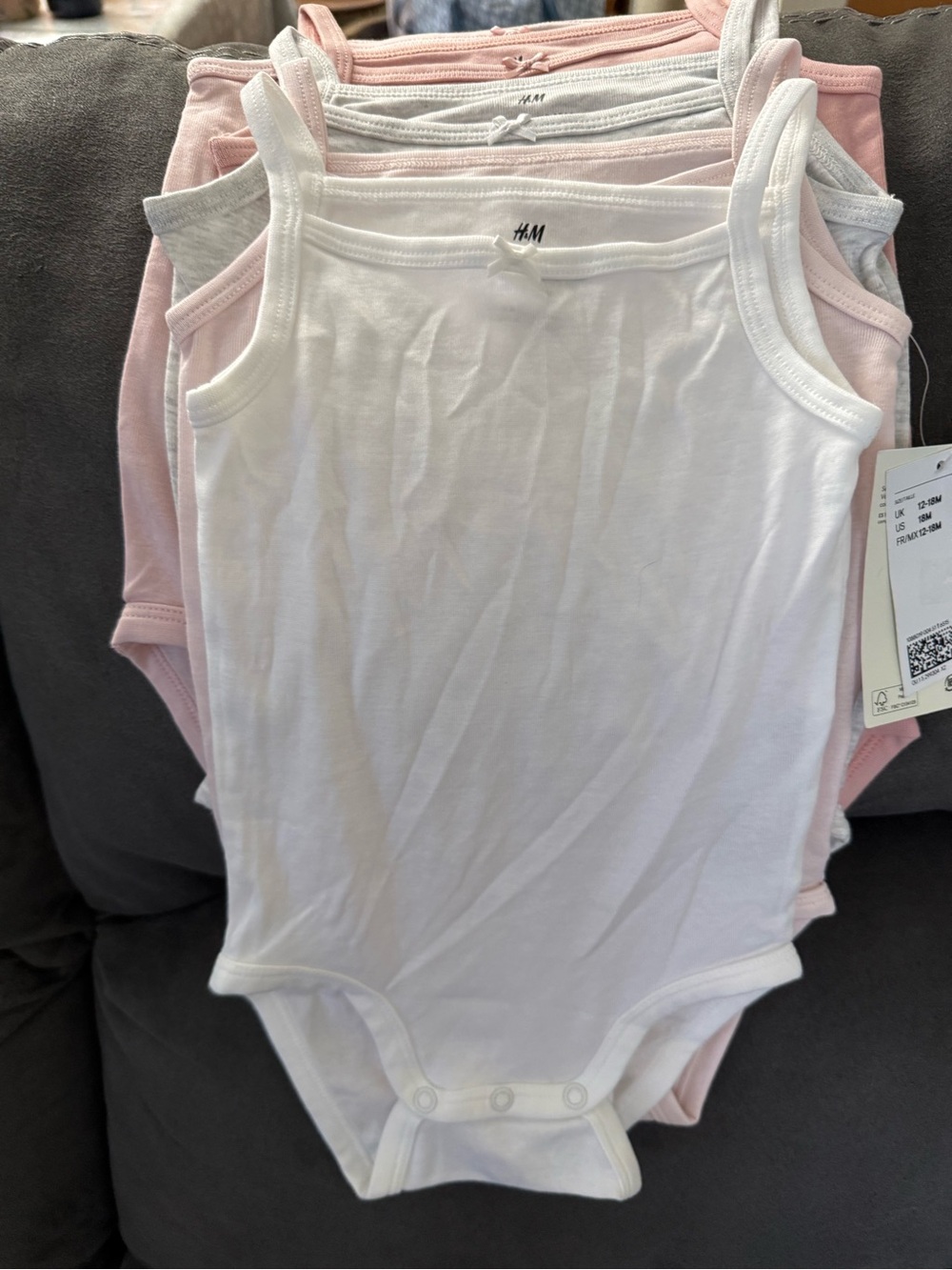 H&M Baby Tank Bodysuit Trio - White, Light Pink, Light Gray